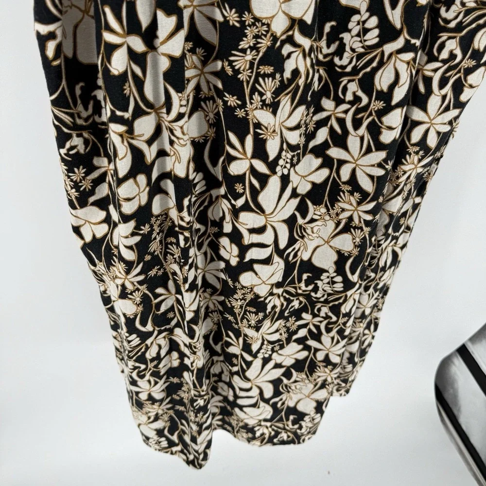 Ava & Viv Black Floral Ruffle Maxi Linen‎ Blend Dress Women 3X Vacation Resort